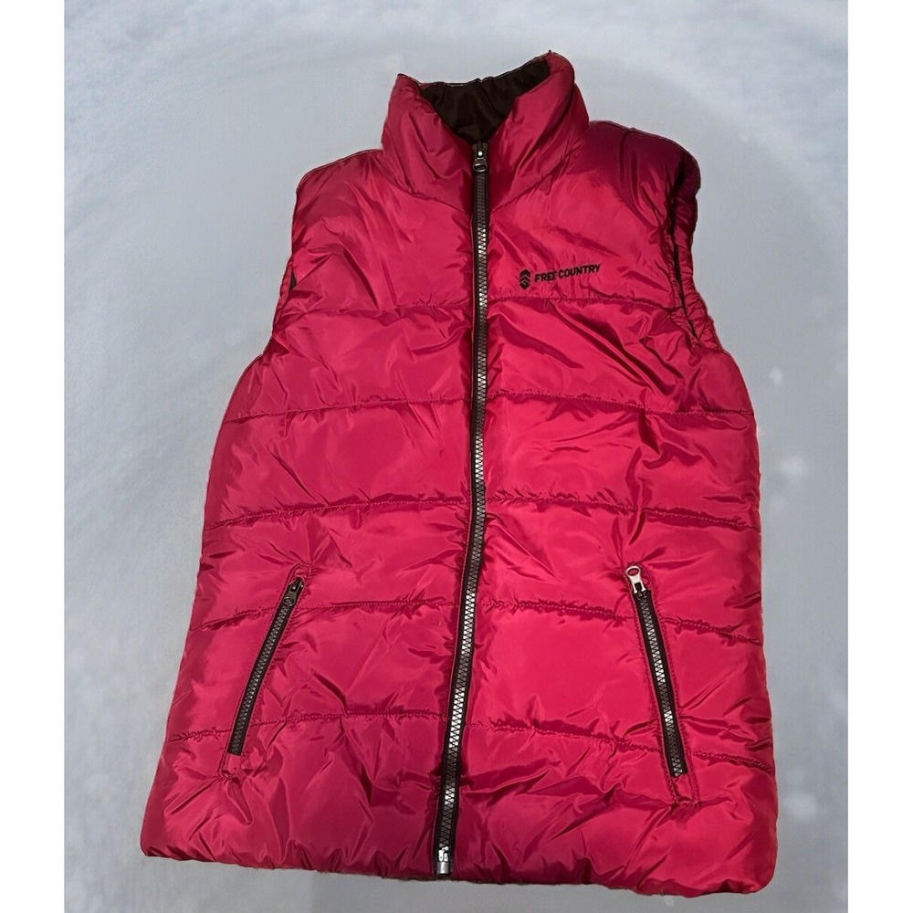Free Country Women' Sz M Puffer Vest Red Full Zip Poly Fill Outdoor Hiking